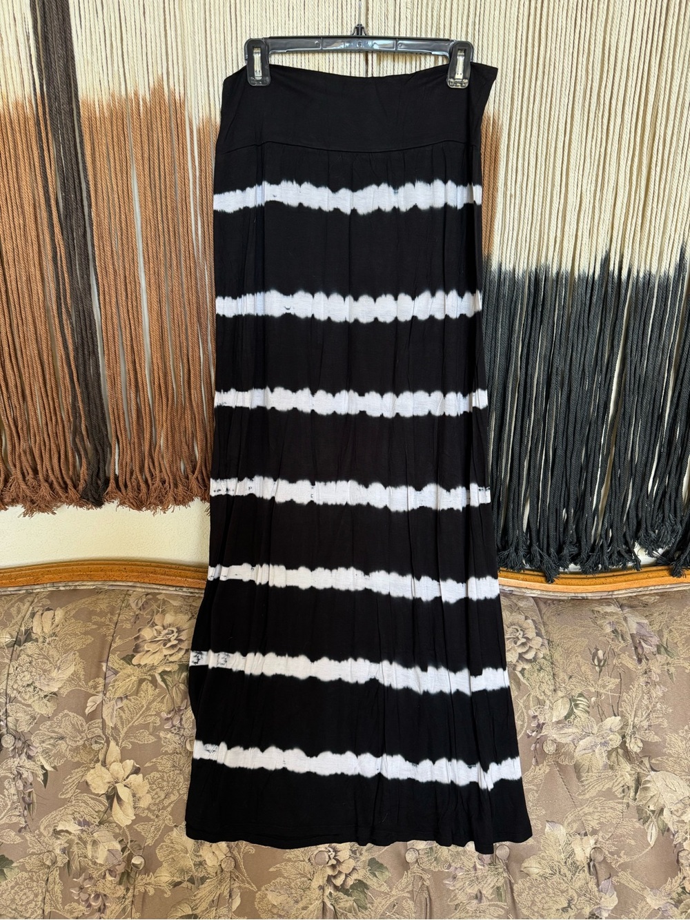 Black & white tie-dye AB Studio maxi skirt with a side slit; excellent condition